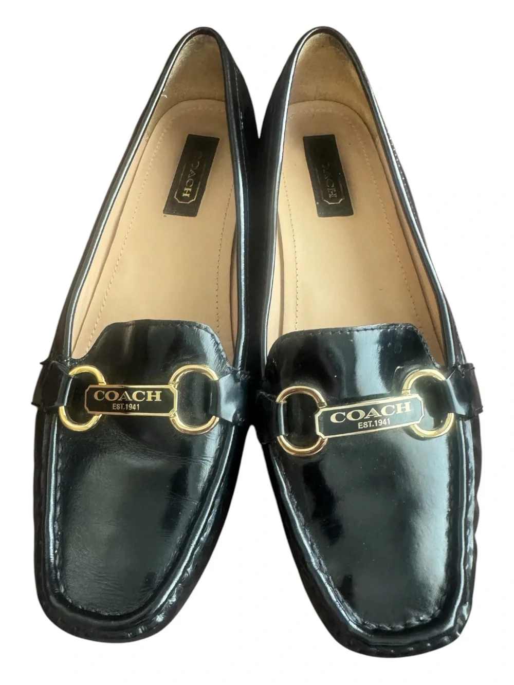 Coach Black Leather Slip-On Loafers with Gold Horsebit 8.5 B Estee